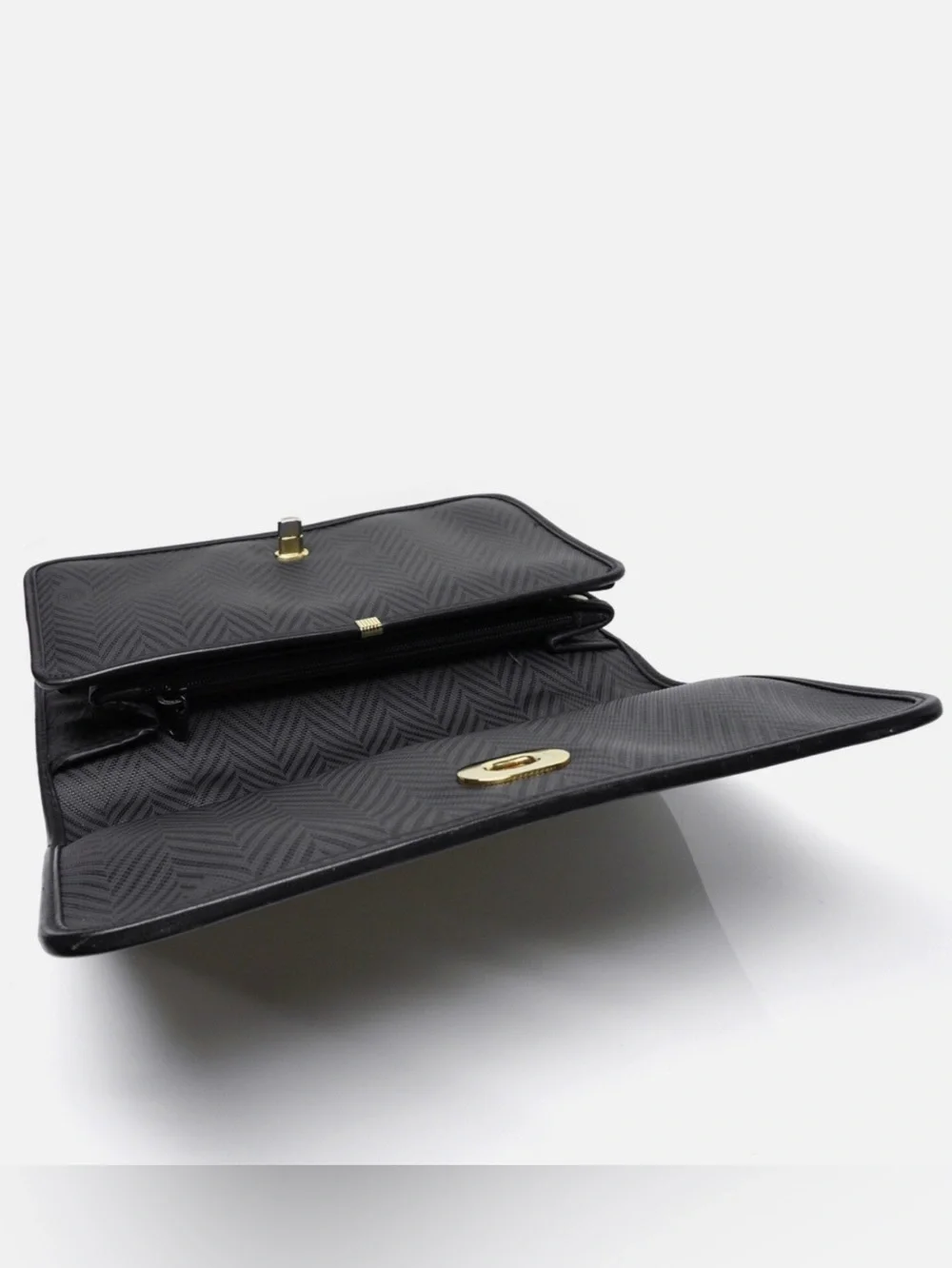 MARK CROSS Black Signature Herringbone Motif Bag with Leather Top-Handle